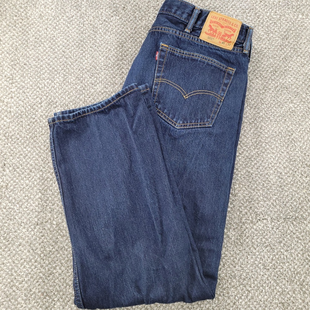Levis 505 Regular Fit Jeans Mens 40x32 Dark Wash Straight Leg Denim Blue Pants